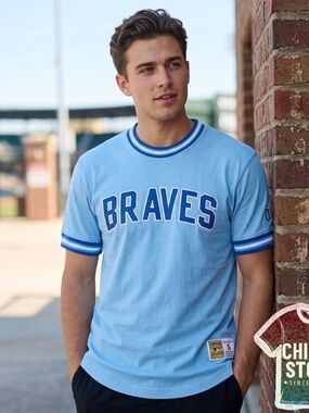 Mitchell & Ness Atlanta Braves Cooperstown Collection Shirt Light Blue SMALL